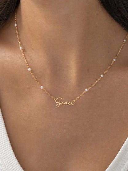 SAINT GILD faux pearl name necklace pendant macro