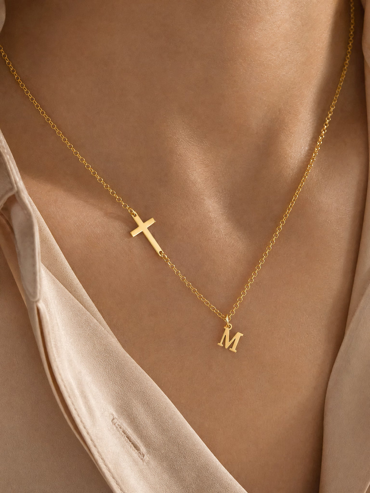SAINT GILD initial cross necklace pendant macro