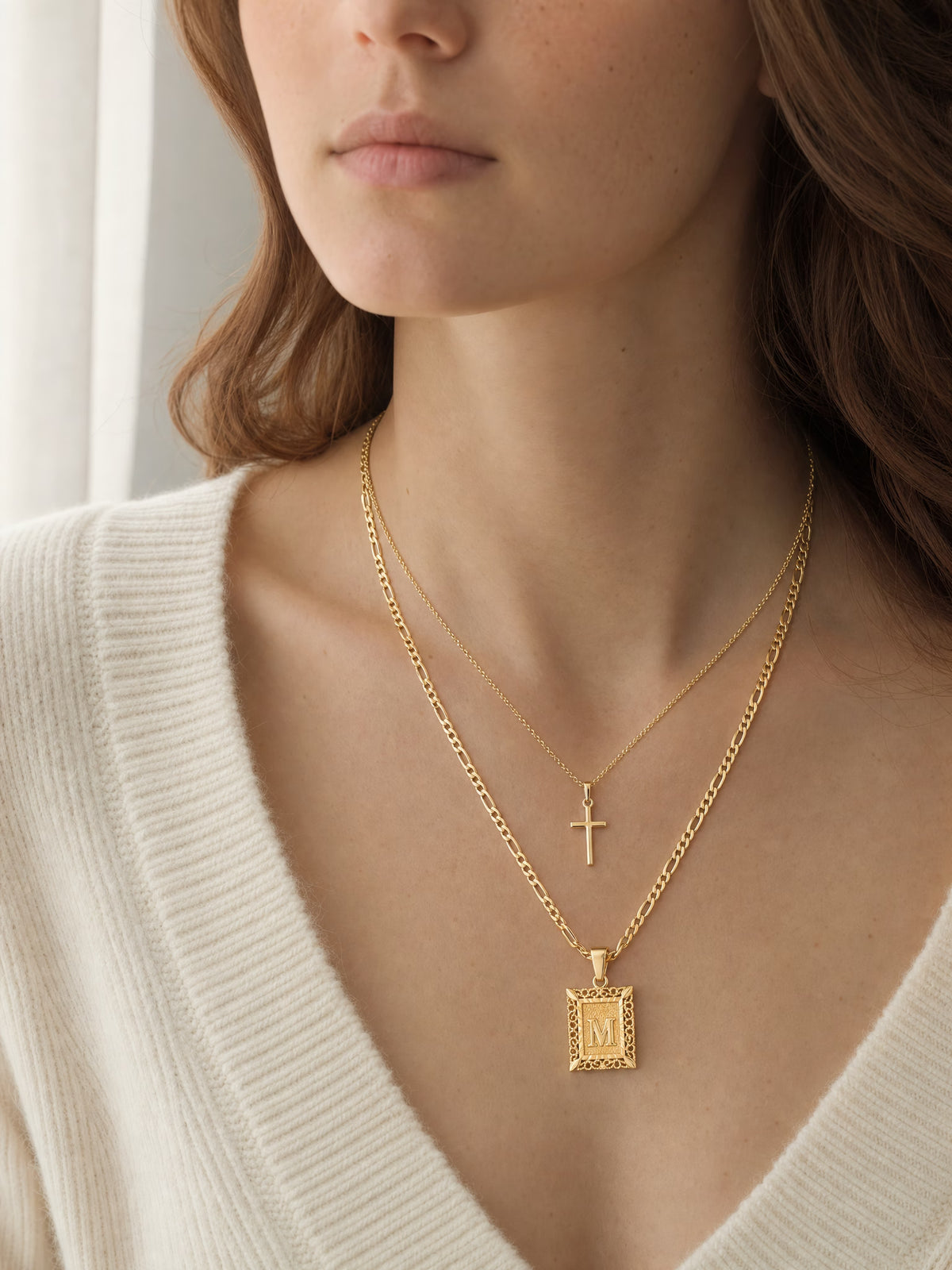 SAINT GILD initial cross necklace set lifestyle