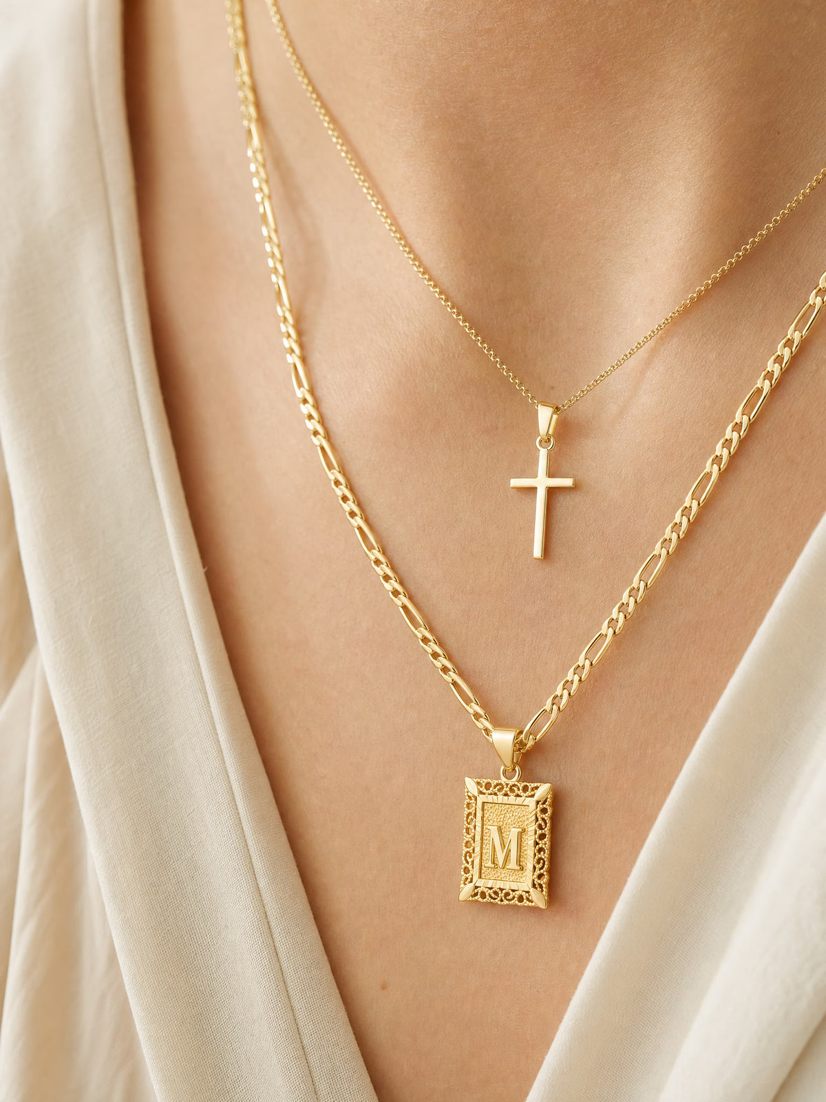 SAINT GILD initial cross necklace set pendant macro