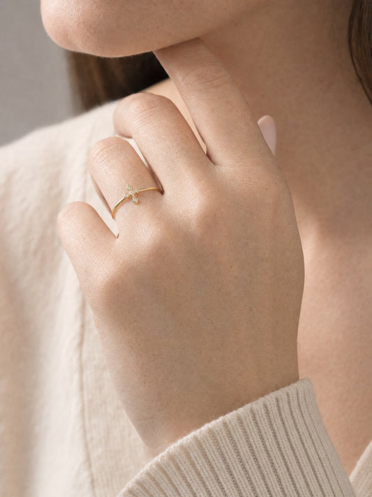 SAINT GILD Dainty Cross Band Ring on finger