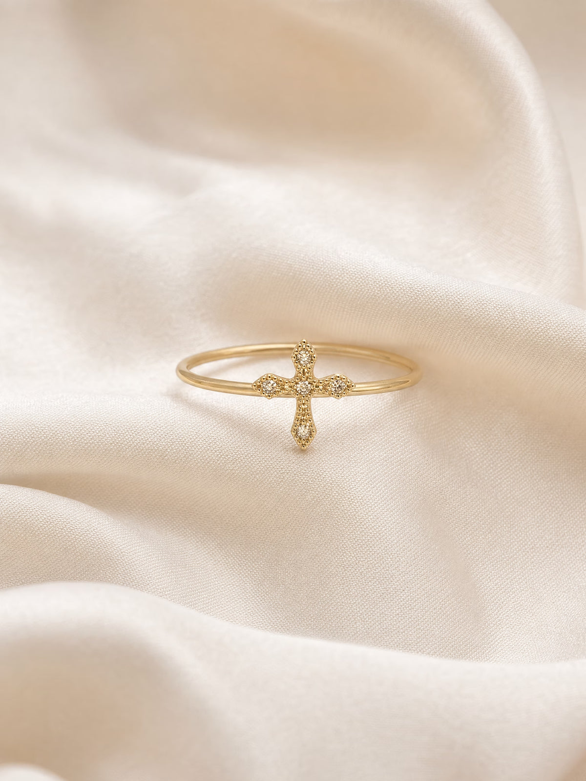 SAINT GILD Dainty Cross Band Ring on satin