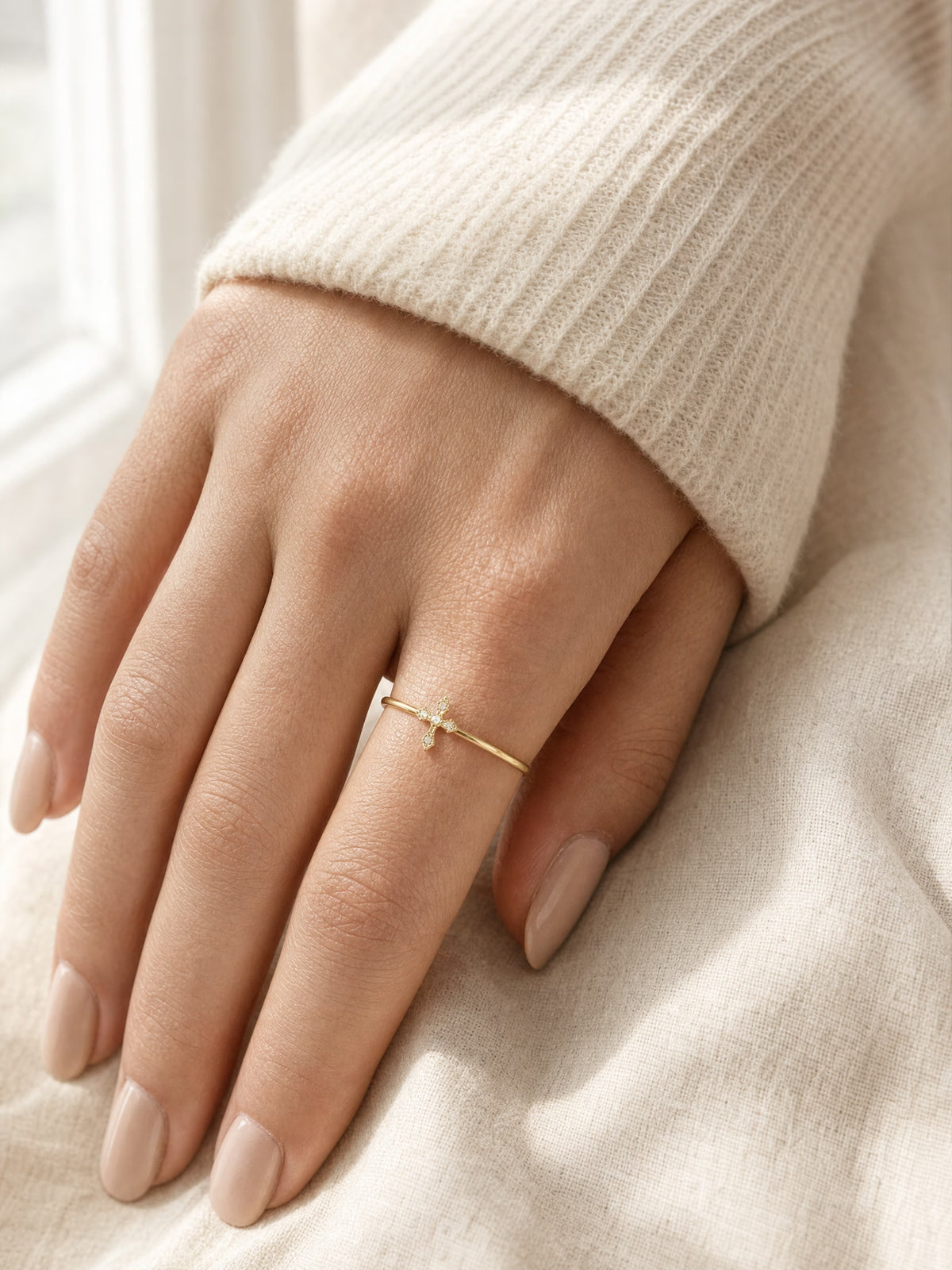 SAINT GILD Dainty Cross Band Ring lifestyle