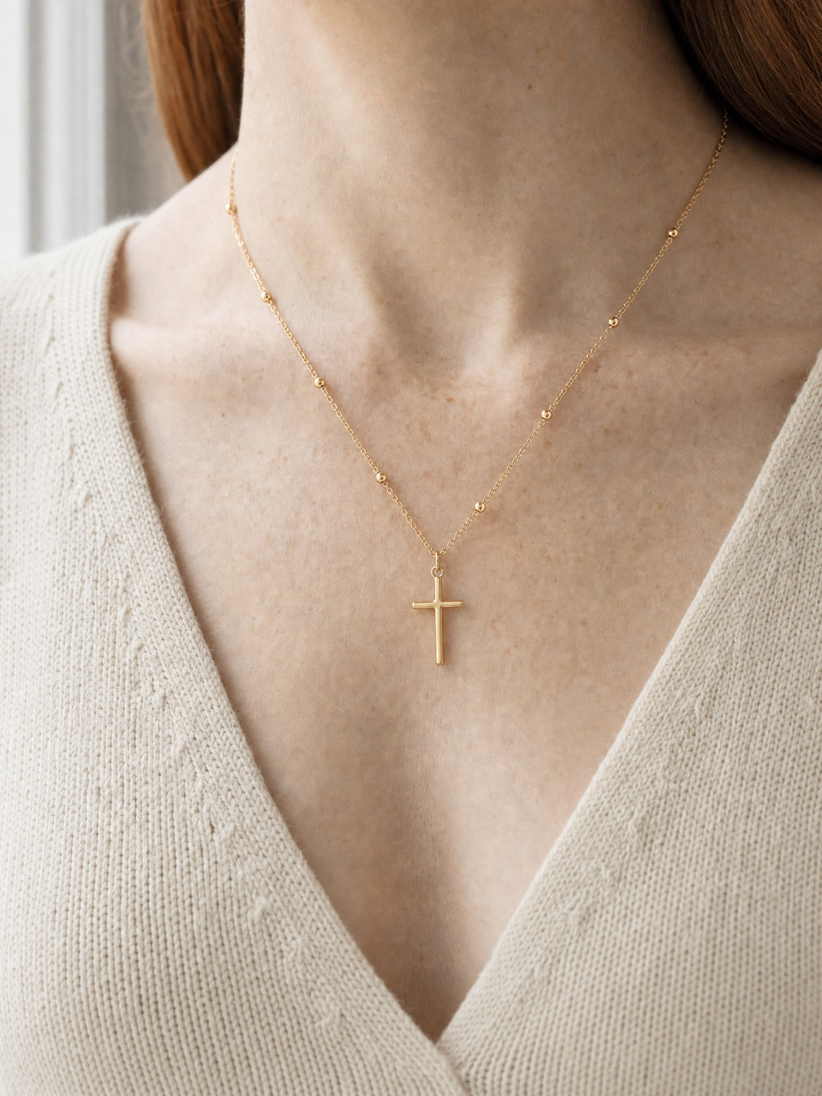 SAINT GILD Beaded Cross Necklace worn