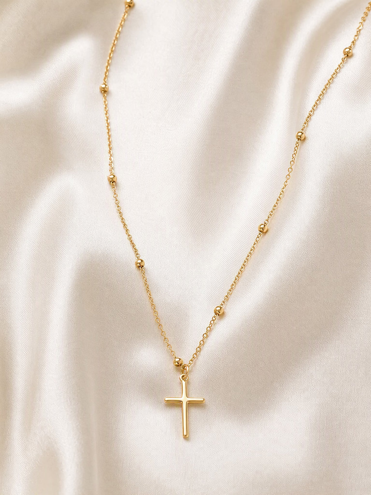 SAINT GILD Beaded Cross Necklace on satin