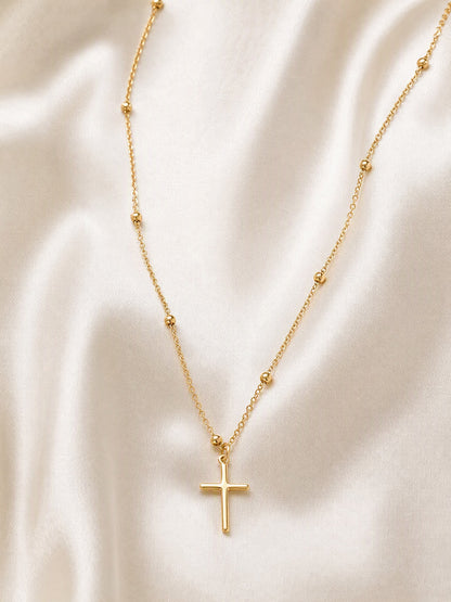 SAINT GILD Beaded Cross Necklace on satin