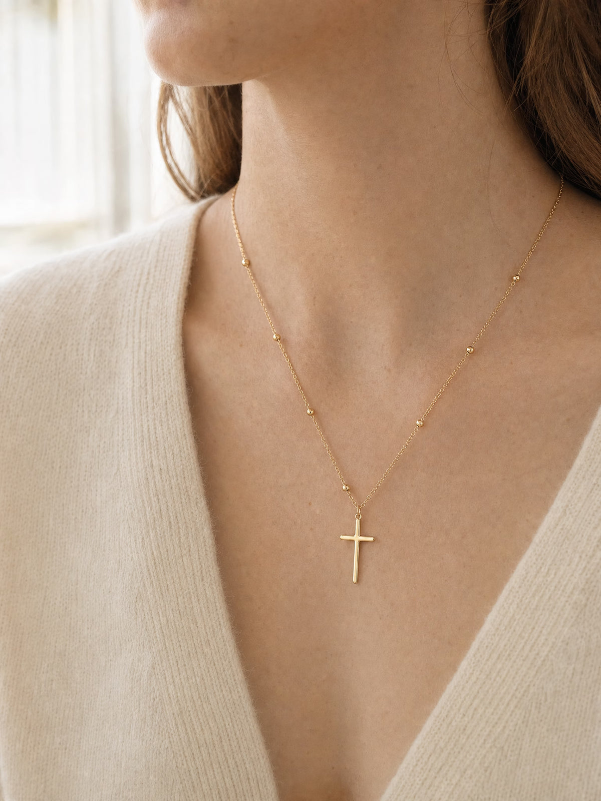 SAINT GILD Beaded Cross Necklace lifestyle