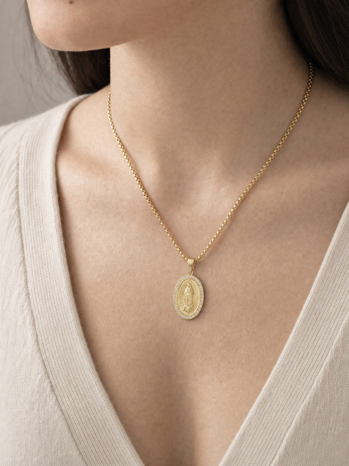 SAINT GILD Guadalupe Necklace on neck