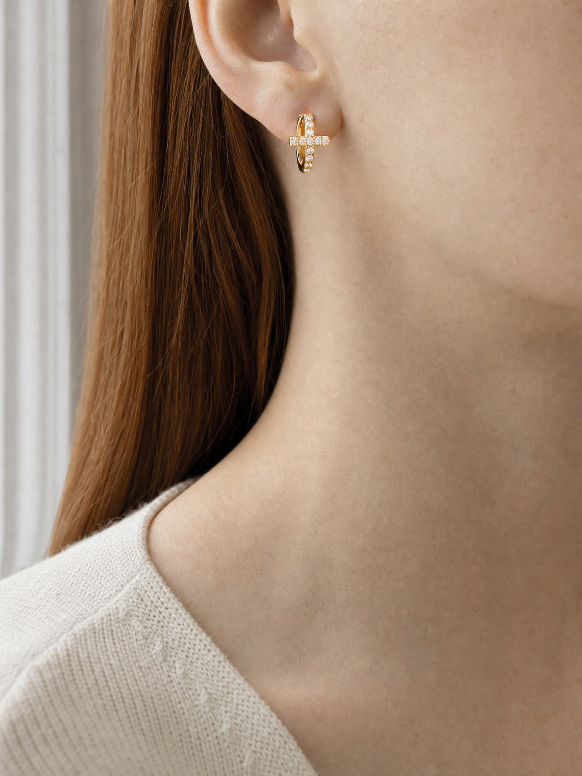 SAINT GILD Pave Cross Huggie Earrings worn