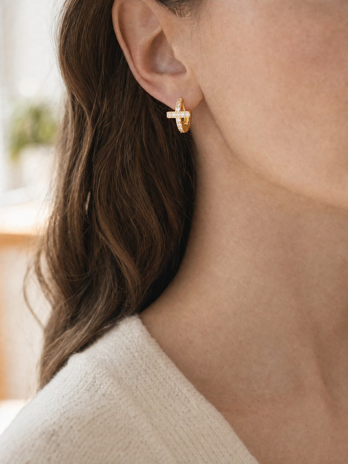 SAINT GILD Pave Cross Huggie Earrings lifestyle