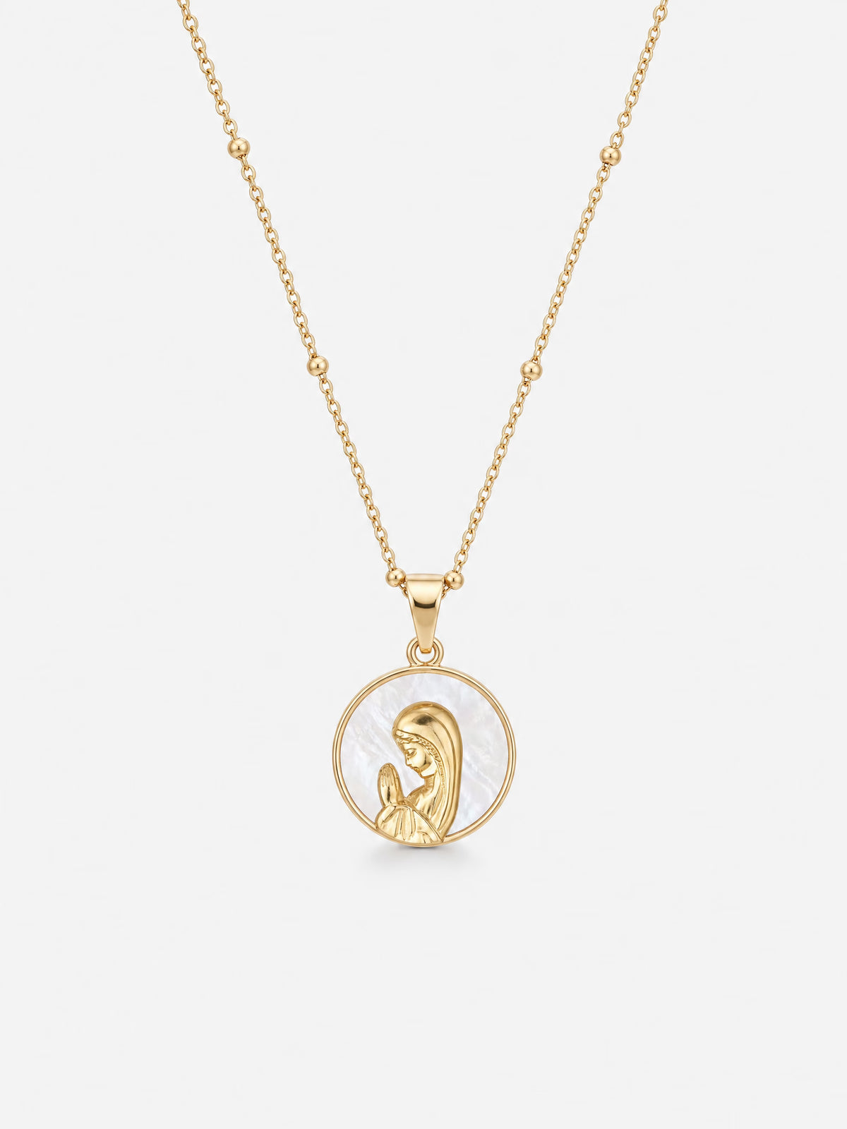 SAINT GILD Mother Mary Necklace gold mother of pearl
