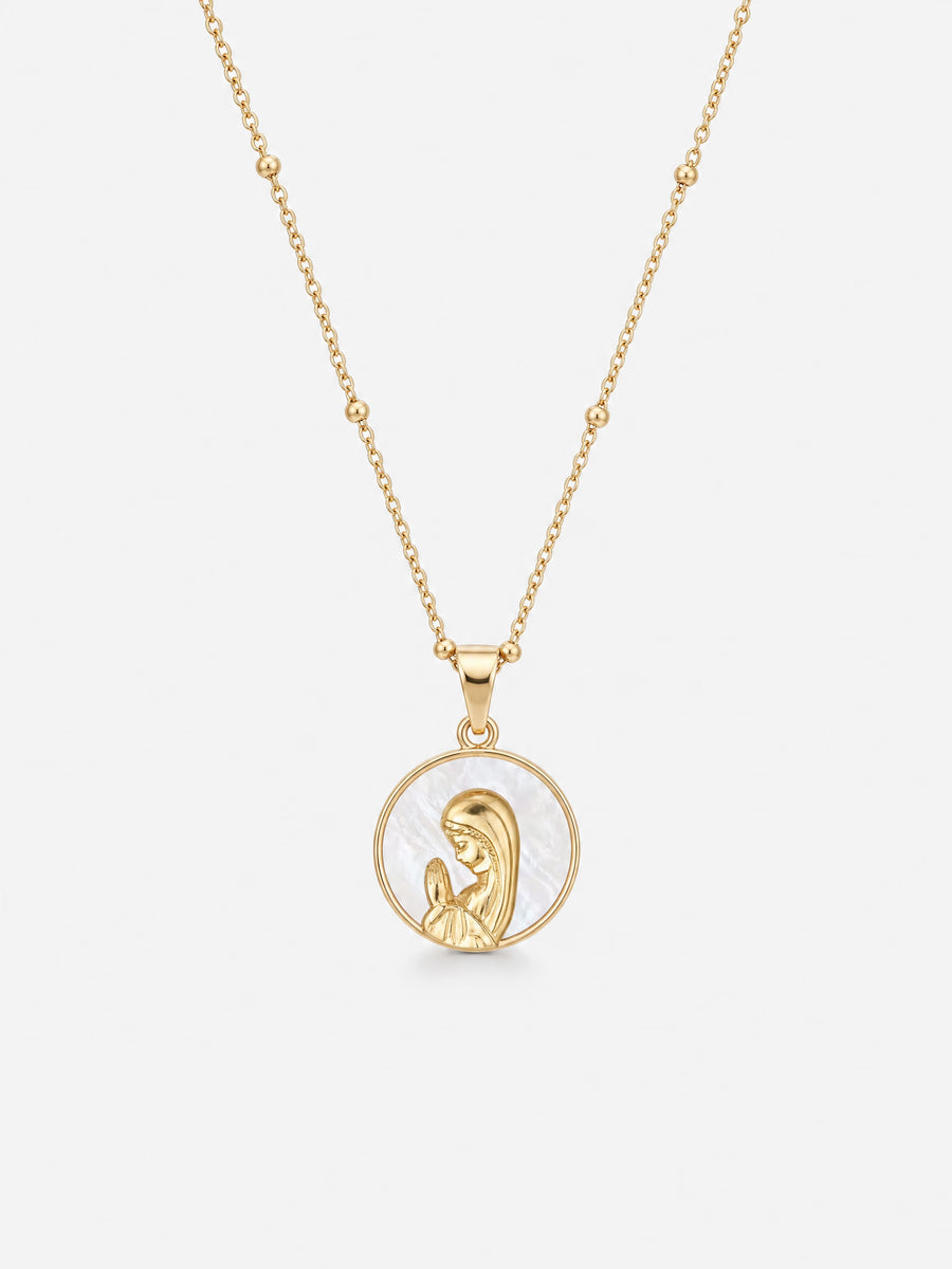 SAINT GILD Mother Mary Necklace gold mother of pearl