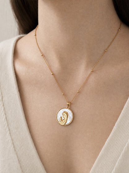 SAINT GILD Mother Mary Necklace on neck