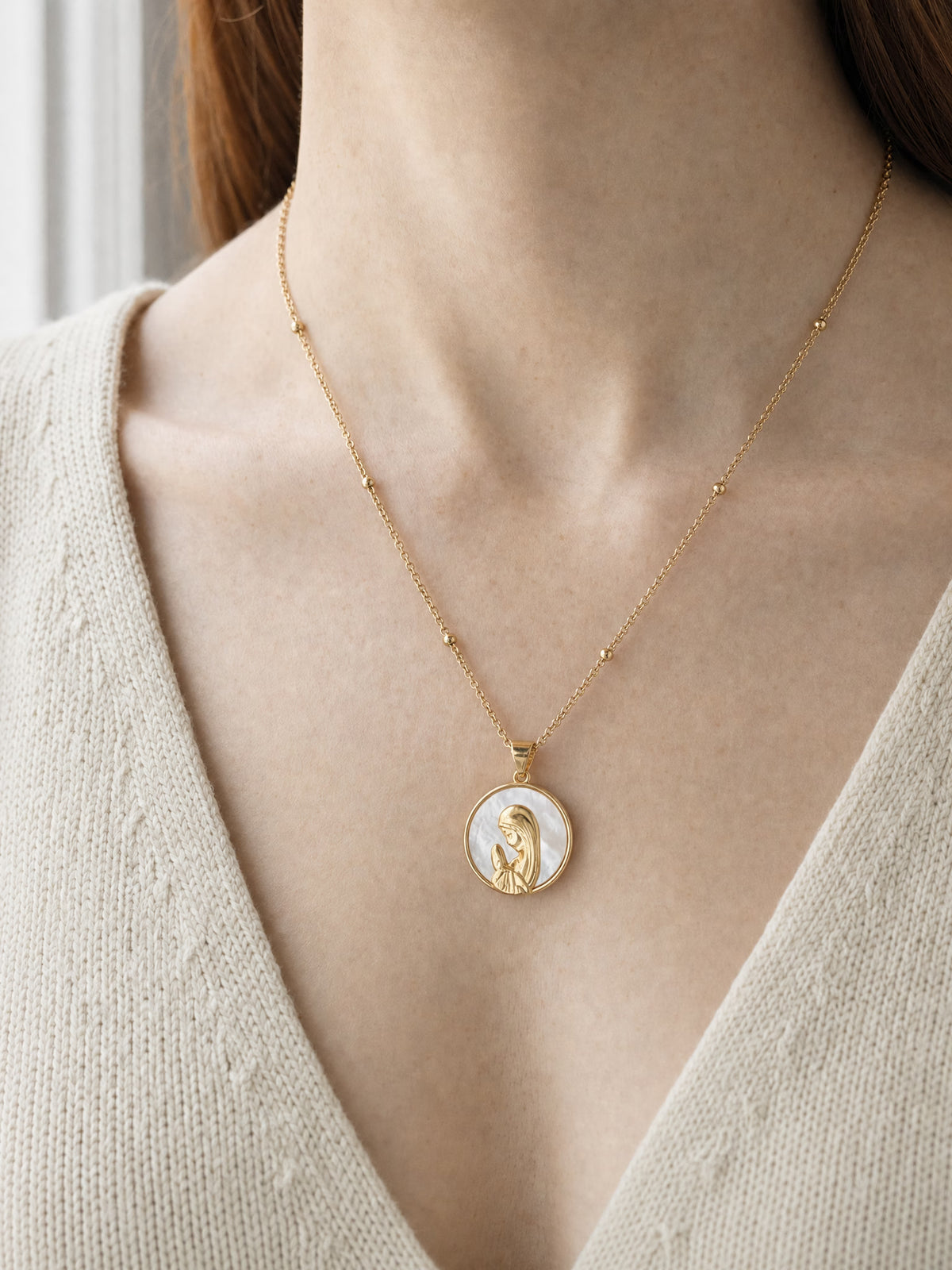 SAINT GILD Mother Mary Necklace worn