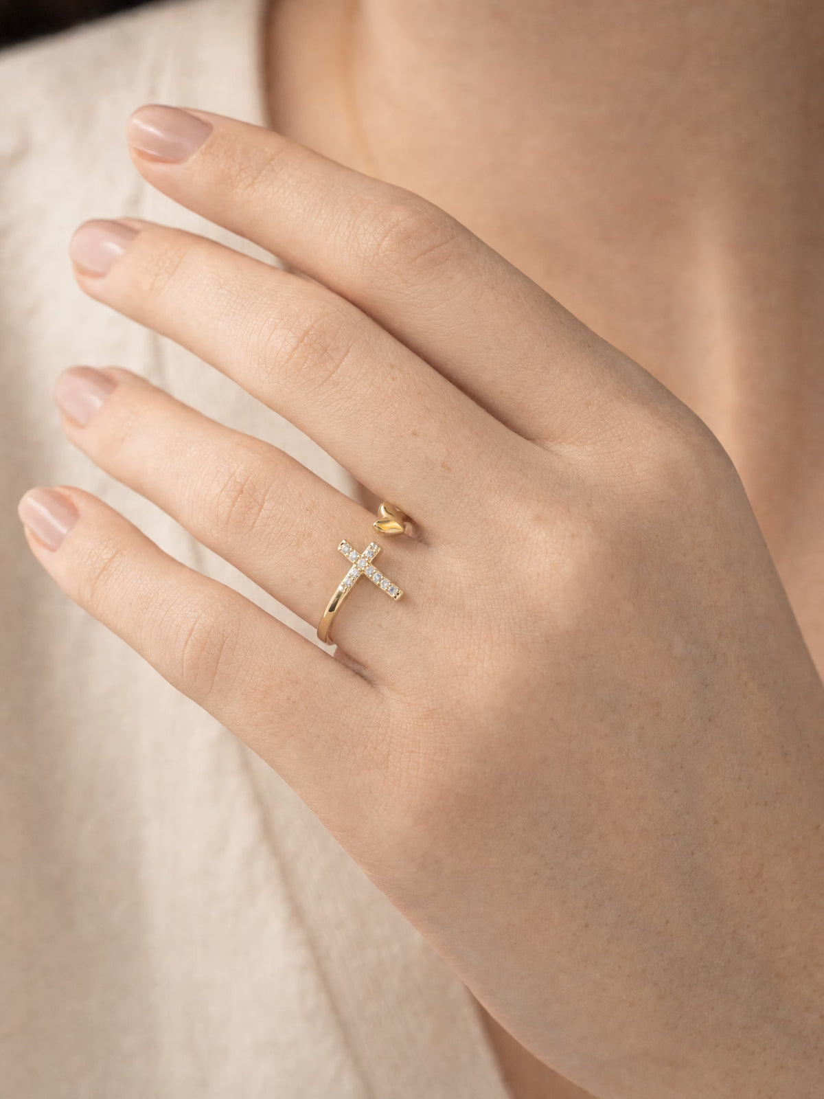 SAINT GILD Pave Cross Ring on finger