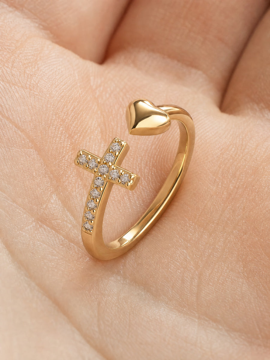 SAINT GILD Pave Cross Ring in hand