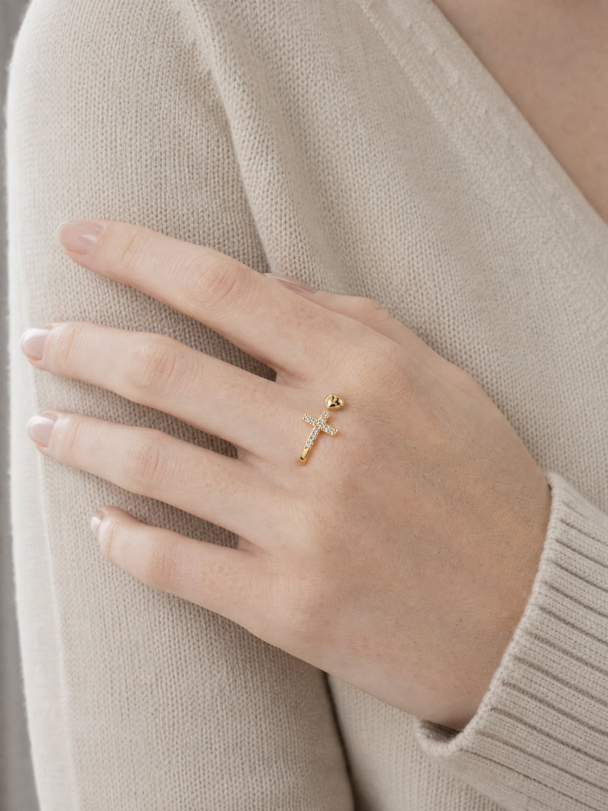 SAINT GILD Pave Cross Ring worn