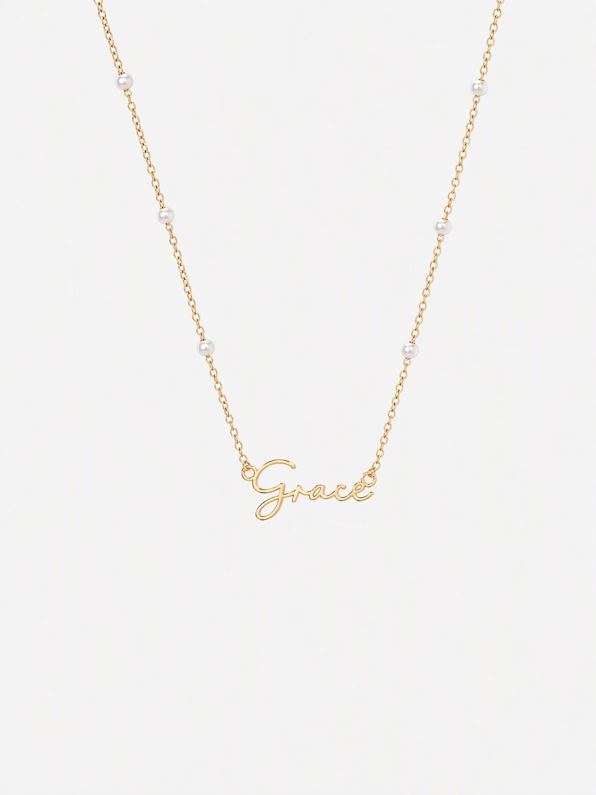 SAINT GILD Faux Pearl Name Necklace gold
