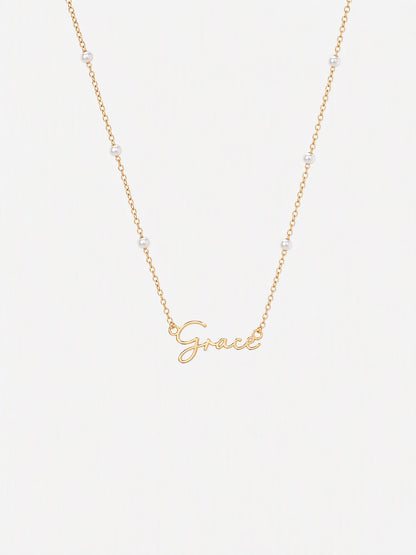 SAINT GILD Faux Pearl Name Necklace gold