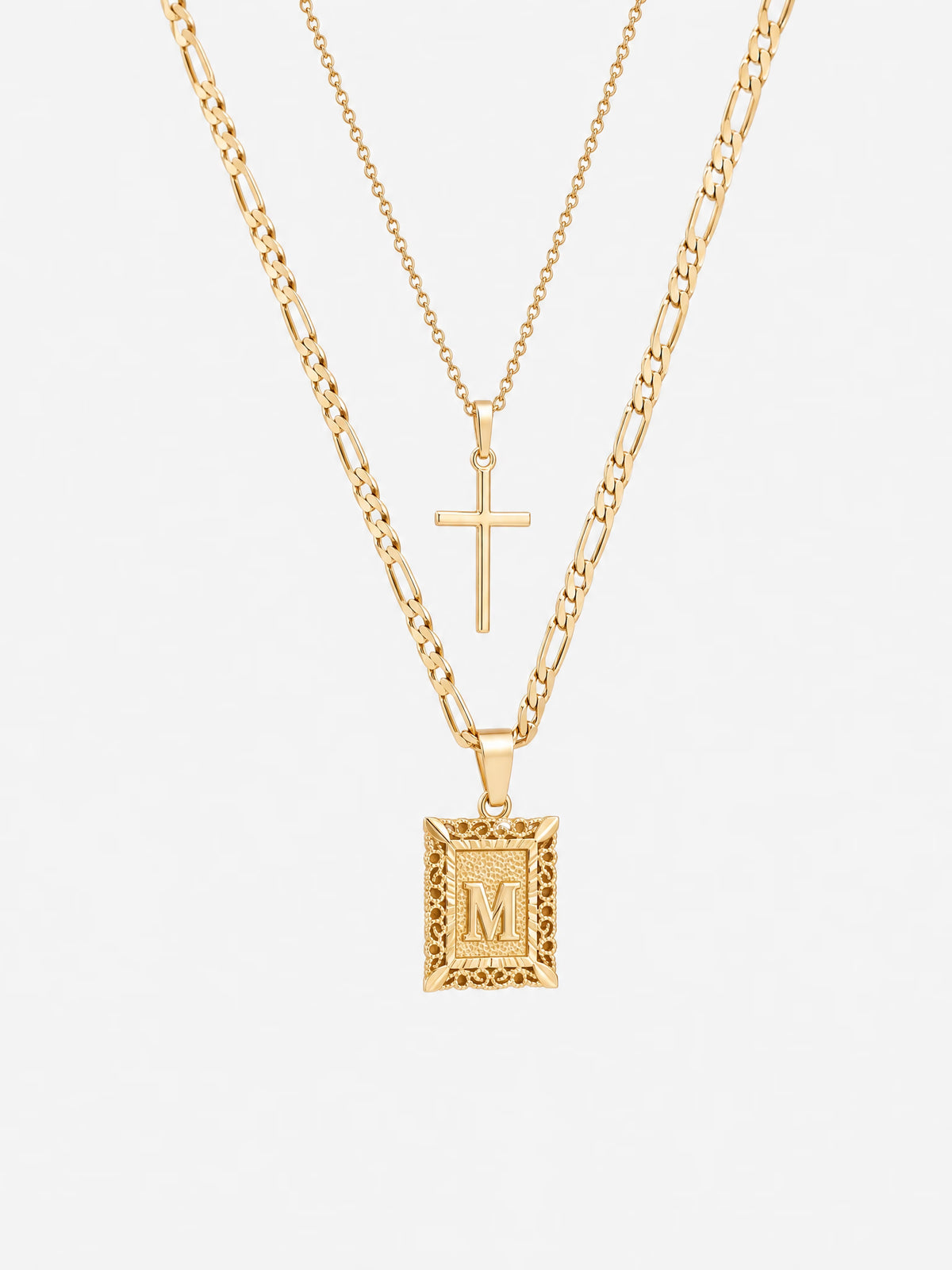 SAINT GILD Initial and Cross Necklace Set gold