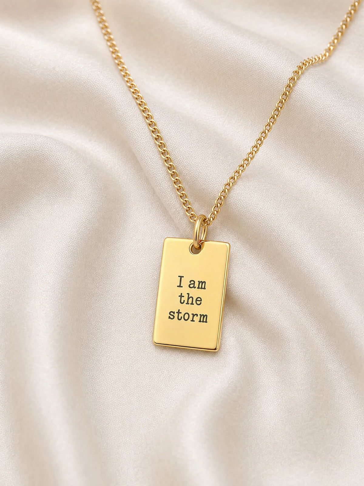 SAINT GILD Scripture Tag Necklace on satin