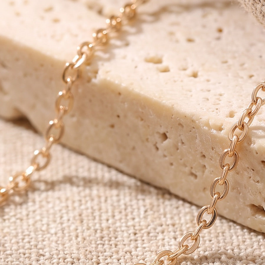 Gold chain links, up close